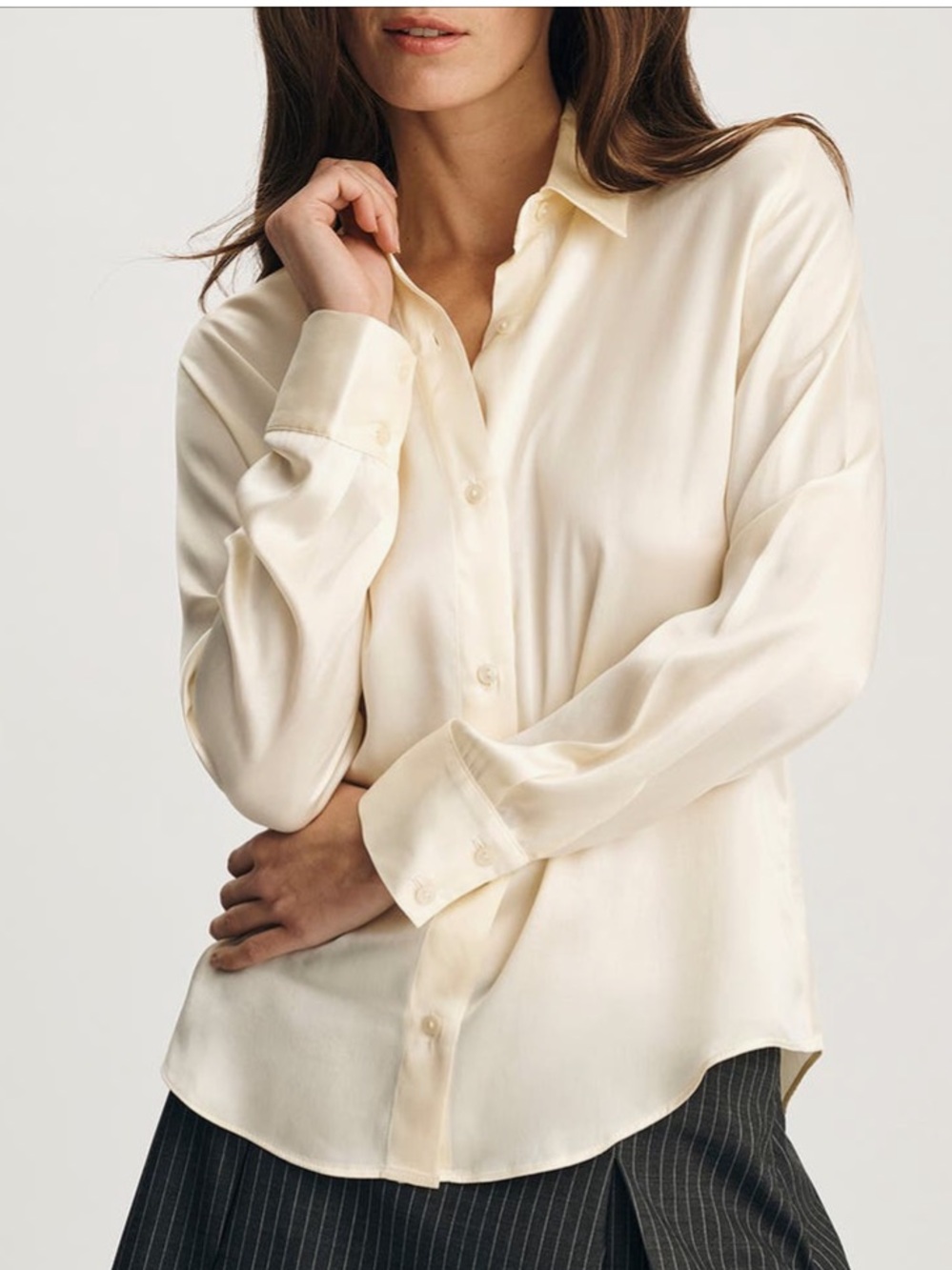 Orvis Cream Button-Up Silk Shirt
